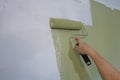 Painting a wall green using a paint roller