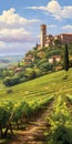 Italian Vineyard Landscape Painting In The Style Of Dalhart Windberg Royalty Free Stock Photo