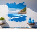 Painting the walls of the house with blue paint in the village. Image generated by artificial intelligence