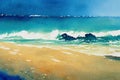 Watercolor of a Blue water beach shore line