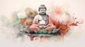 painting of watercolor buddha statue generative AI