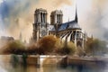 Painting from a watercolor drawing of Notre Dame Cathedral.