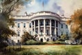 Painting from a watercolor drawing of The White House. Royalty Free Stock Photo