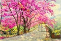 Painting watercolor landscapem of Wild himalayan cherry. Royalty Free Stock Photo