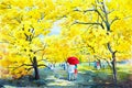 Painting watercolor landscape yellow color of golden tree flower Royalty Free Stock Photo