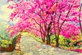 Painting watercolor landscapem of Wild himalayan cherry. Royalty Free Stock Photo