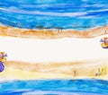 Painting watercolor sea Top view colorful of family holiday. Royalty Free Stock Photo