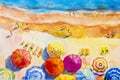 Painting watercolor seascape colorful of lovers, family vacation Royalty Free Stock Photo