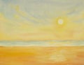 Painting watercolor seascape of sun in summery.