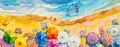 Painting watercolor seascape Top view colorful of lovers family vacation
