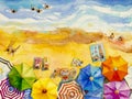 Painting watercolor seascape Top view colorful of lovers, family Royalty Free Stock Photo