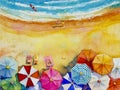 Painting watercolor seascape Top view colorful of lovers, family Royalty Free Stock Photo