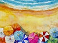 Painting watercolor seascape Top view colorful of travel