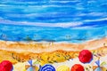 Painting watercolor vector seascape top view colorful of people