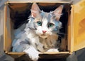 painting of a white cat with mesmerizing blue eyes Royalty Free Stock Photo