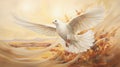 A painting of a white dove flying in the sky Royalty Free Stock Photo