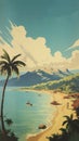 Vintage Travel Poster Of Majestic Beach And Mountain Vistas