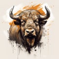 Painting of a wild buffalo on clean background. Wildlife Animals