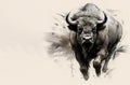 Painting of a wild buffalo on clean background. Wildlife Animals