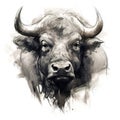 Painting of a wild buffalo on clean background. Wildlife Animals