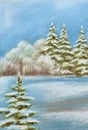 Painting, winter forest