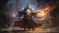 painting of a wizard holding a glowing ball, epic fantasy art