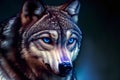 A Painting Of A Wolf With Blue Eyes. Generative AI