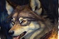 A Painting Of A Wolf With Its Mouth Open. Generative AI