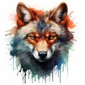 a painting of a wolfs face with paint splatters Royalty Free Stock Photo