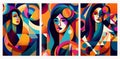 painting woman colorful shapes abstract canvas for wall decoration