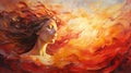 Fiery Serenity: A Dreamlike Oil Painting With Trapped Emotions