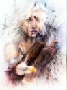 Painting Woman and horse with a flying eagle beautiful painting illustration collage Royalty Free Stock Photo