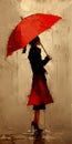 The Perfect Stride: A Young Woman in a Burnt Umber Dress Holds an Umbrella and Wears a Trench Coat