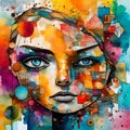 Painting Of A Woman\'s Face In An Abstract Manner With Strong Colors