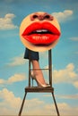 A painting of a woman\'s lips on a chair Surreal collage.