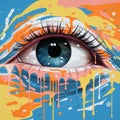 a painting of a womans eye with paint dripping down her face Royalty Free Stock Photo
