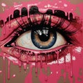 a painting of a womans eye with pink paint on it Royalty Free Stock Photo