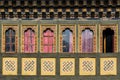 Painting and wood work windows at Tashi Cho Dzong, Thimphu, Bhutan - Tashi-Cho (or Tashichho) Dzong is the most respectful