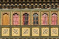 Painting and wood work windows at Tashi Cho Dzong, Thimphu, Bhut