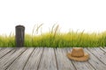Painting of wooden terrace with rice field view Royalty Free Stock Photo