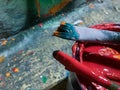 Painting and writing on a public wall, making graffiti in the street with colorful cans of paint_street art concept Royalty Free Stock Photo