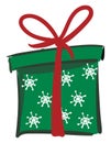 Painting of a Xmas green gift box vector or color illustration