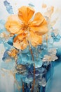 a painting of yellow flowers in a blue vase. Watercolor Painting of a Sapphire color flower perfect for Wall Art.