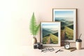 Paintings with a beautiful landscape on a clean background. Royalty Free Stock Photo