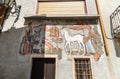 Paintings on walls in ancient painted village Arcumeggia in province of Varese, Lombardy, Italy