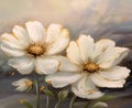 3d paintings of white flowers with gold highlights, in the style of light gray and light goldd rawing artwork for wall decor