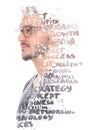 Paintography. A creative portrait of young man combined with a word cloud Royalty Free Stock Photo
