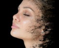 Paintography. Creative portrait of a young woman on a black background