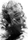 Paintography. Double Exposure portrait of a seductive ethnic wom