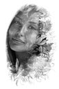 Paintography. Portrait of a girl combined with a painting Royalty Free Stock Photo